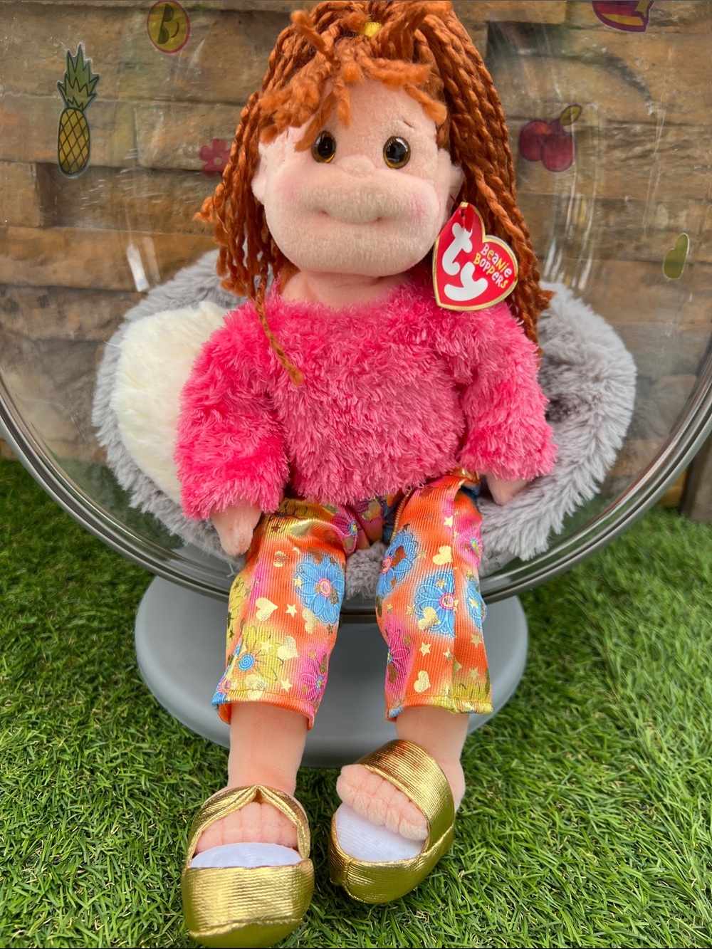 Vintage Y2K Beanie Boppers Snazzy Sabrina 13” plush doll from 2002 NEW WITH TAGS